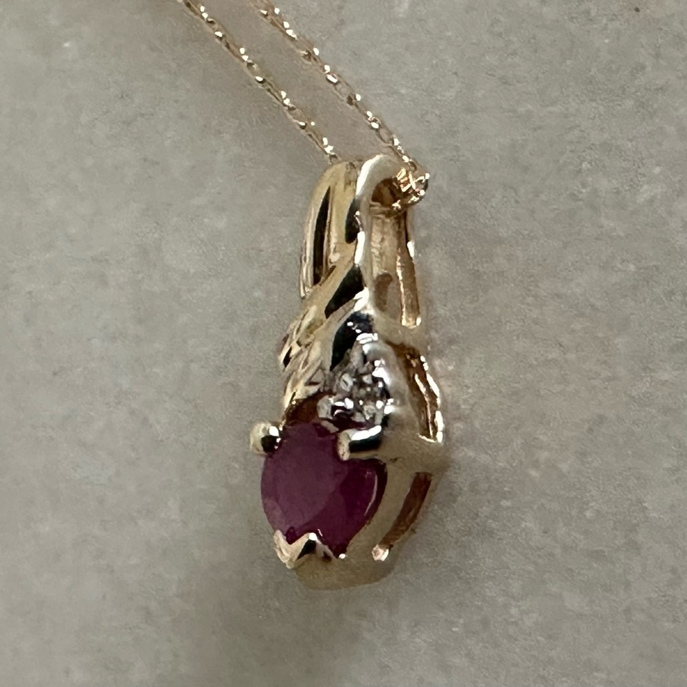 10k Solid Gold Ruby & Diamond Pendant Necklace - image 6